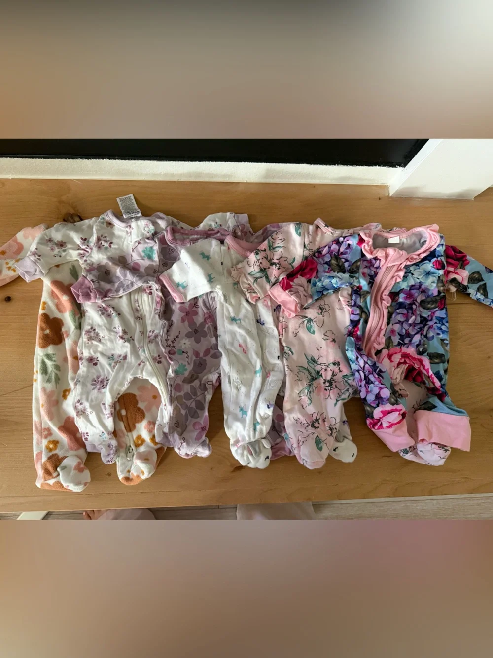 PREMIE Mixed Floral & Animal Baby Footed Sleepers - Pink, White, Purple